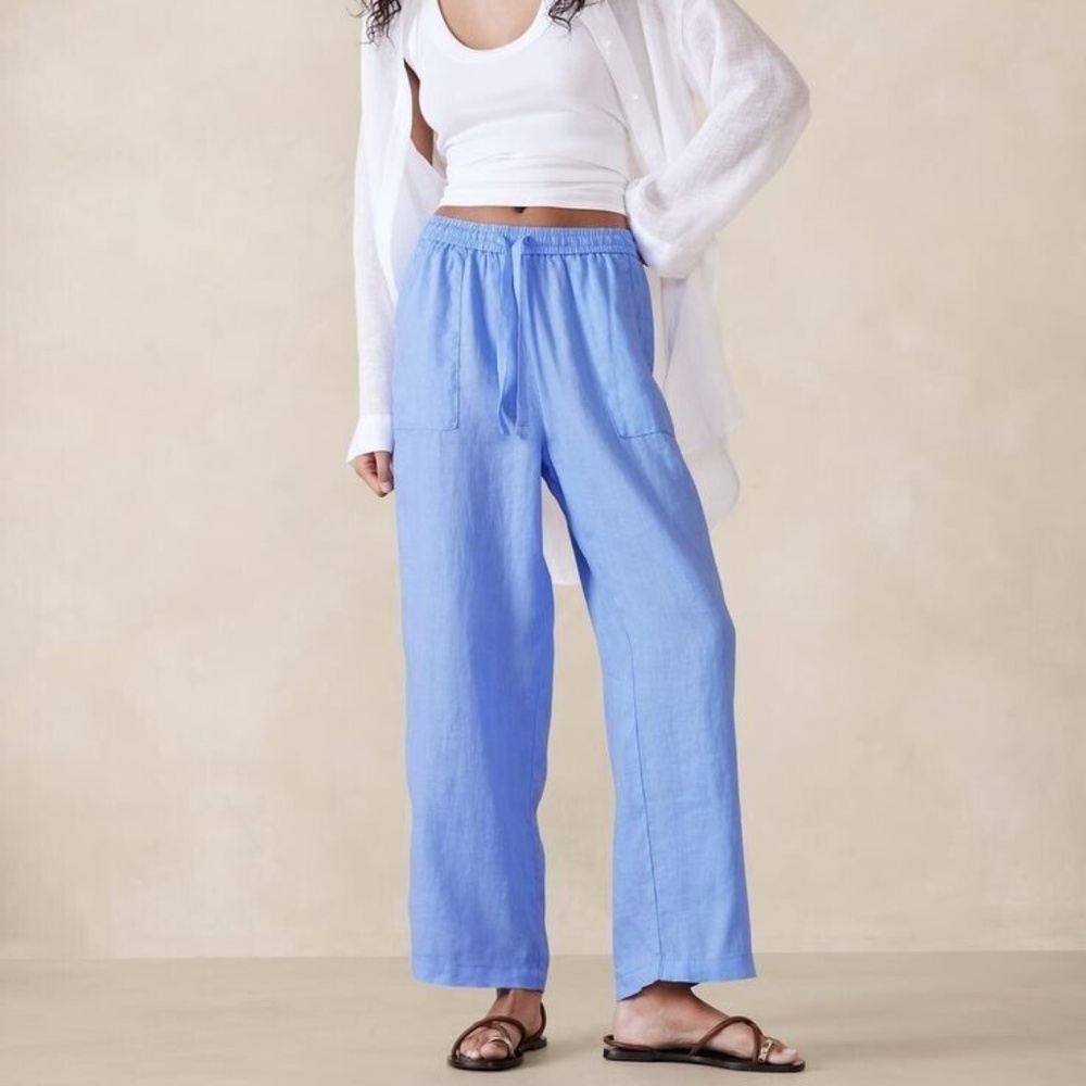 BANANA REPUBLIC LINEN  PANTS LOUNGEWEAR PASSION FLOWER BLUE size L